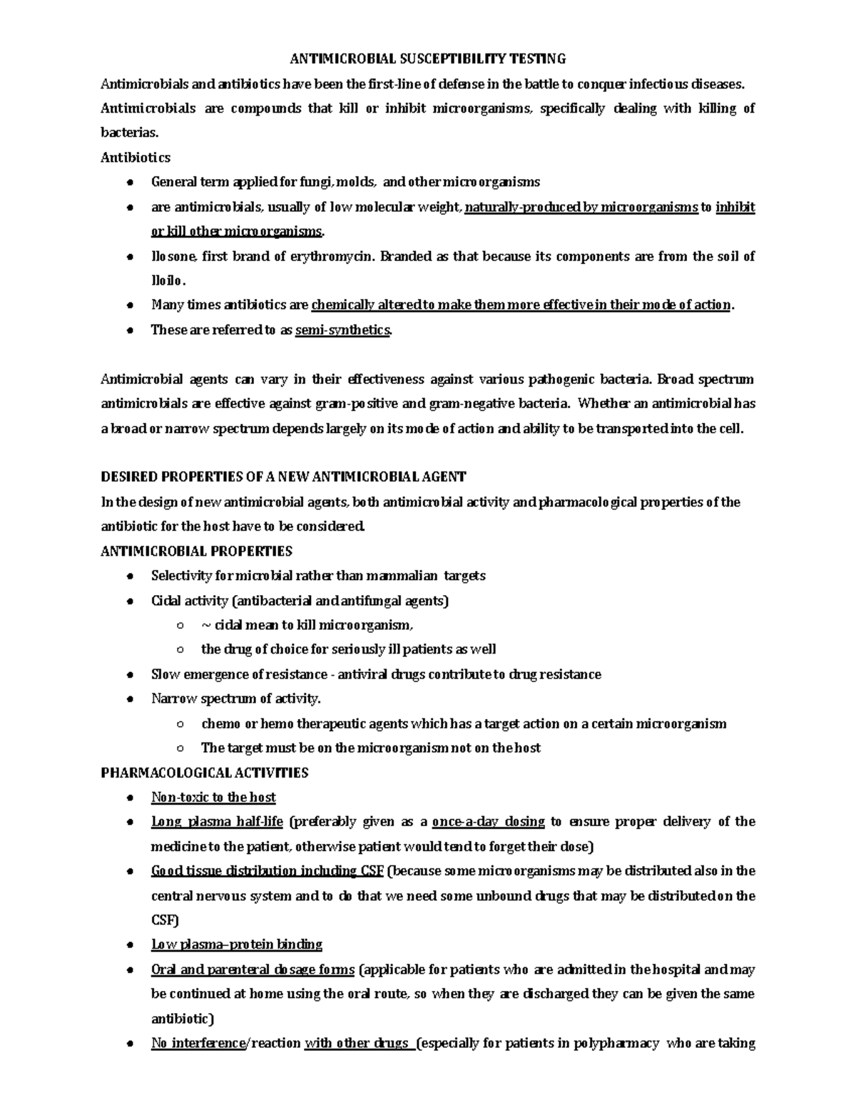 Exercise 9 with addtl notes - ANTIMICROBIAL SUSCEPTIBILITY TESTING ...