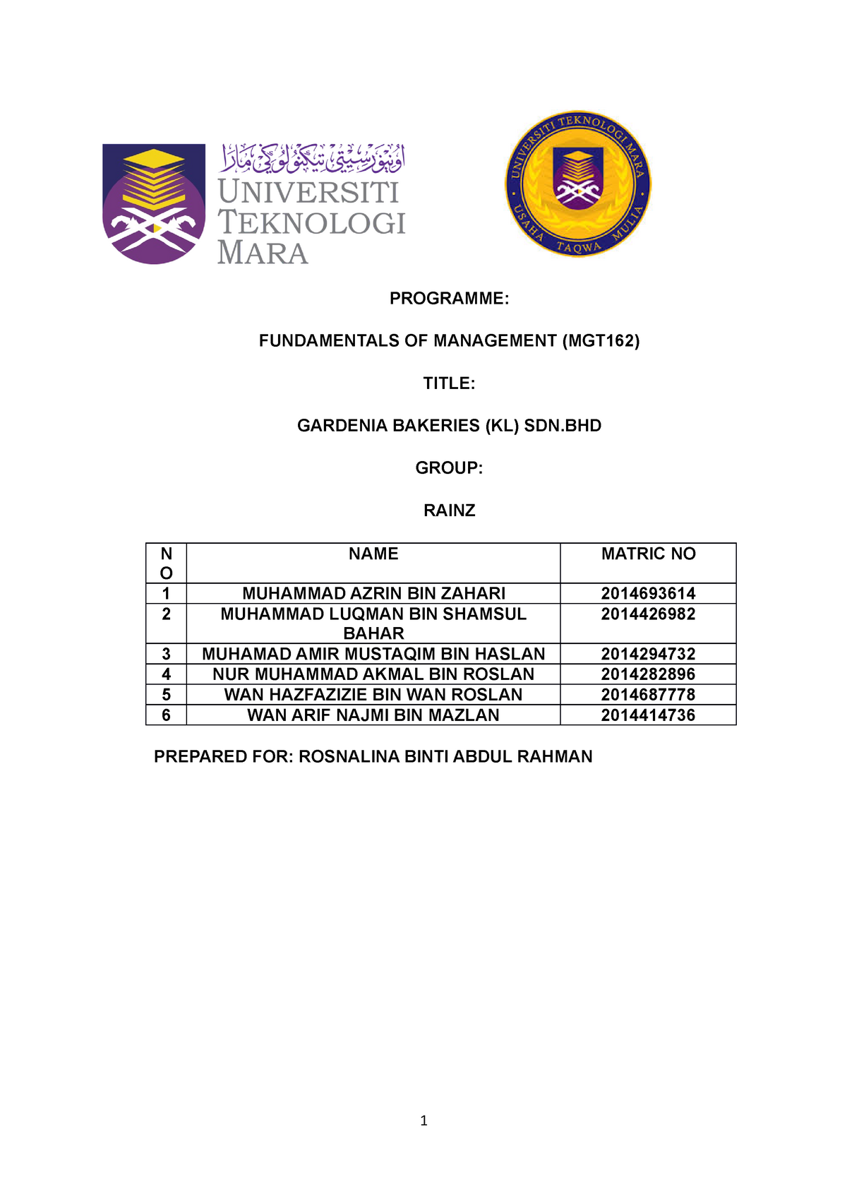 mgt162 group assignment level of management