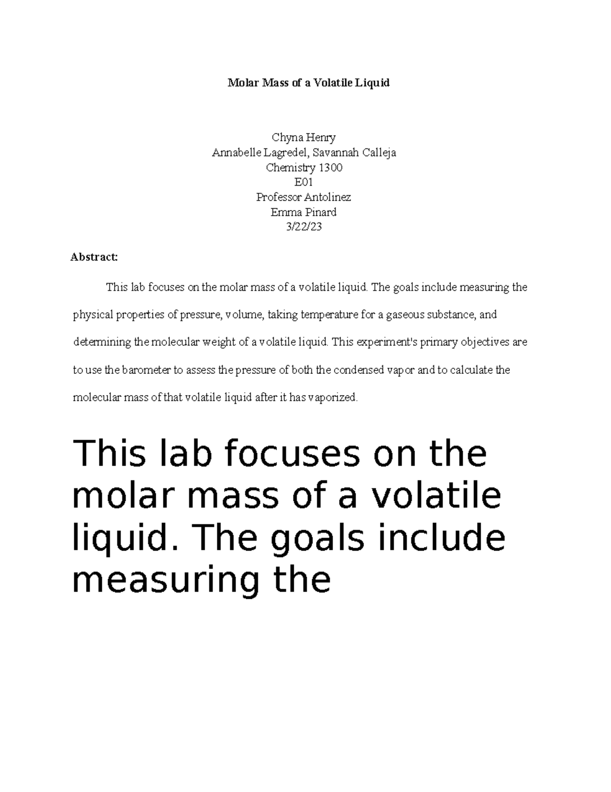 experiment 12 molar mass of a volatile liquid prelab