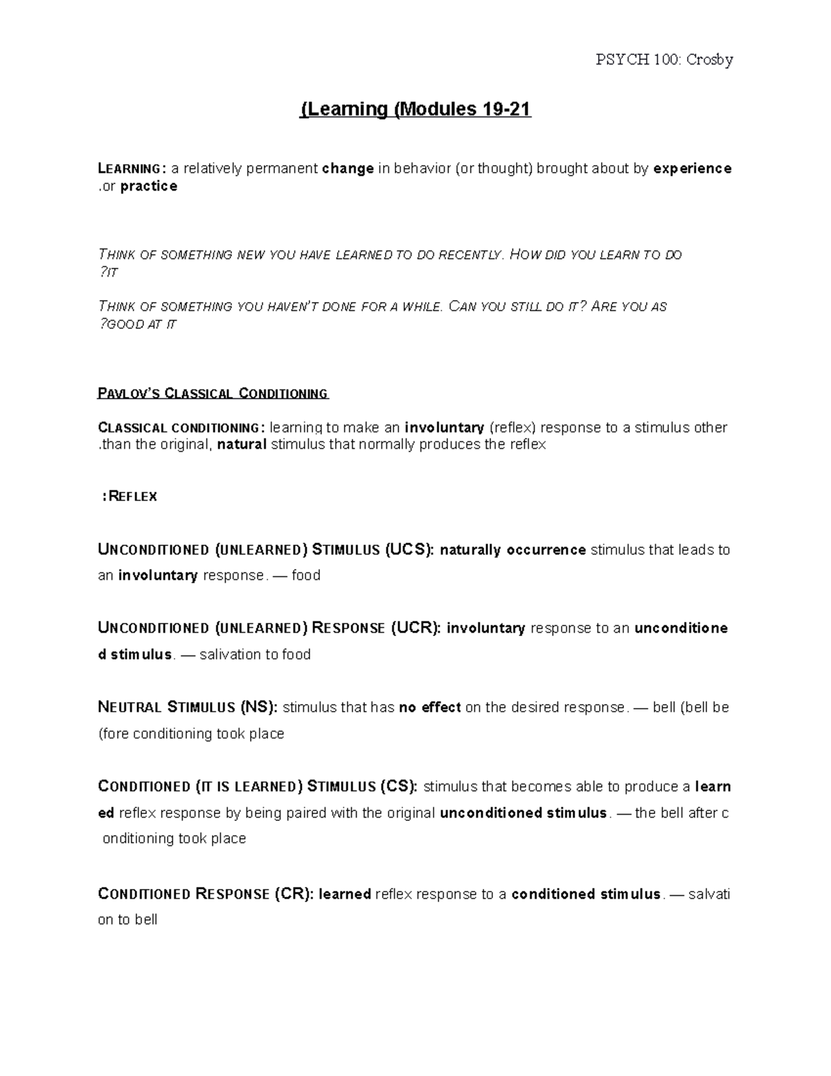 Section 6 (Learning (Modules 19 LEARNING a relatively permanent