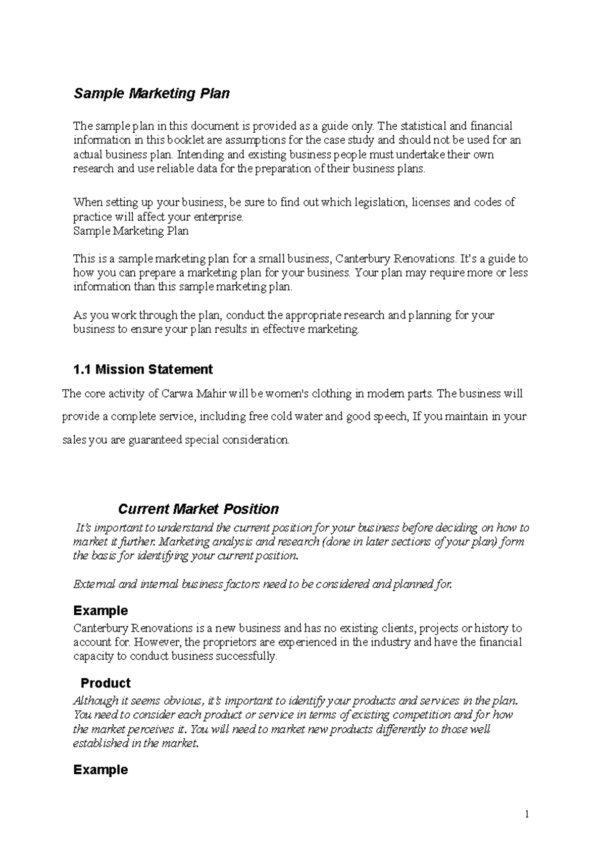 Sample Marketing Plan-converted - 1 Sample Marketing Plan The Sample 