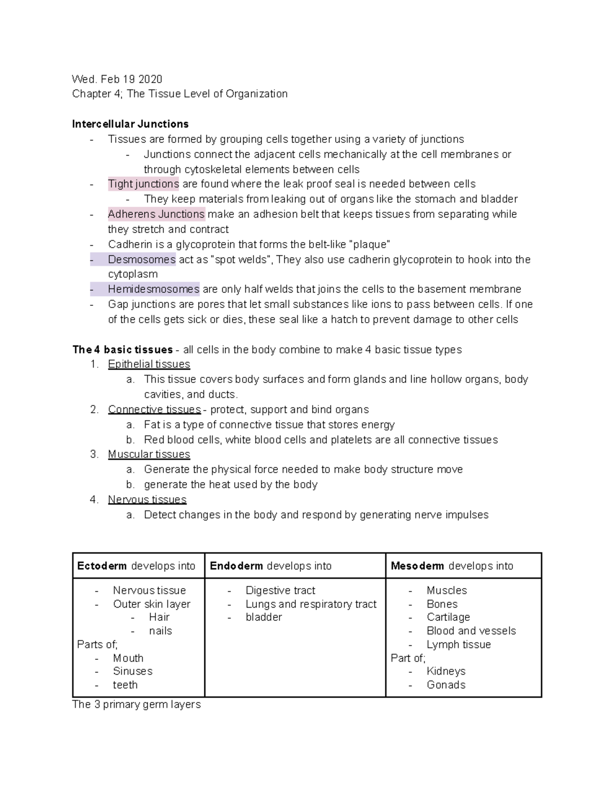 BIO 1120003 Lecture notes chapter 4 & 5 Wed. Feb 19 2020 Chapter 4