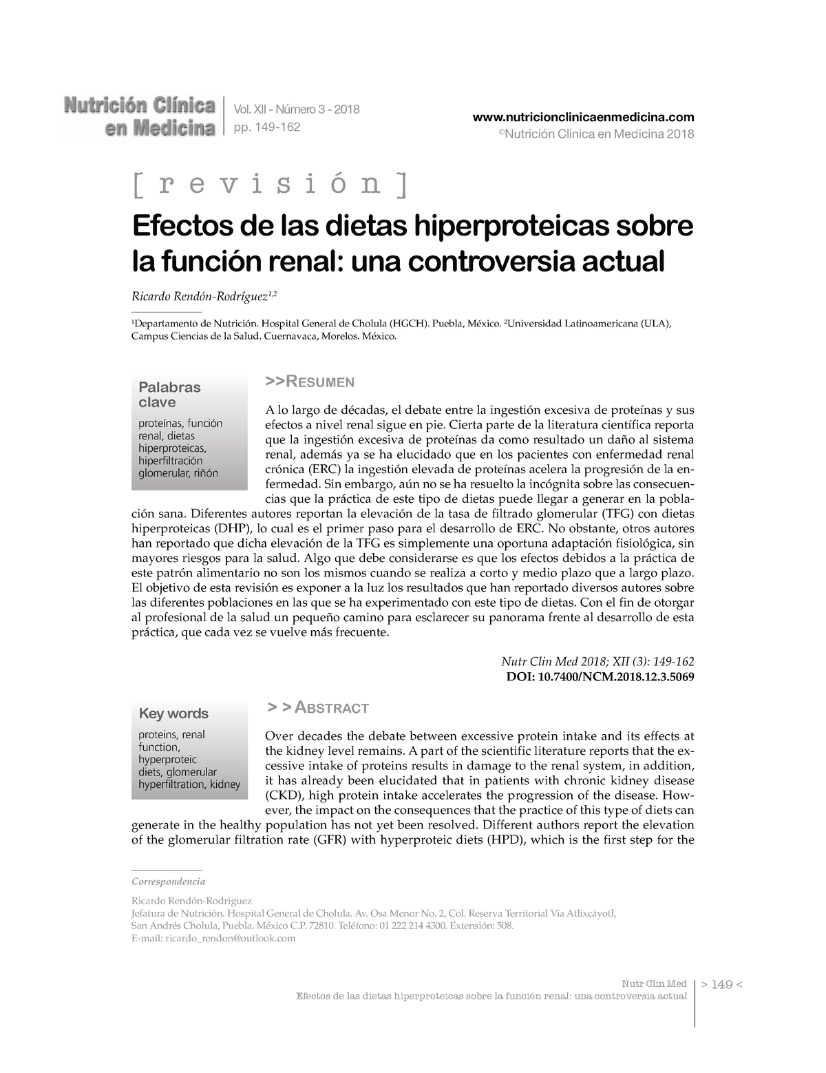 Efectos De Las Dietas Hiperproteicas Xii Número 3 2018 Pp 149 Nutricionclinicaenmedicina 4287