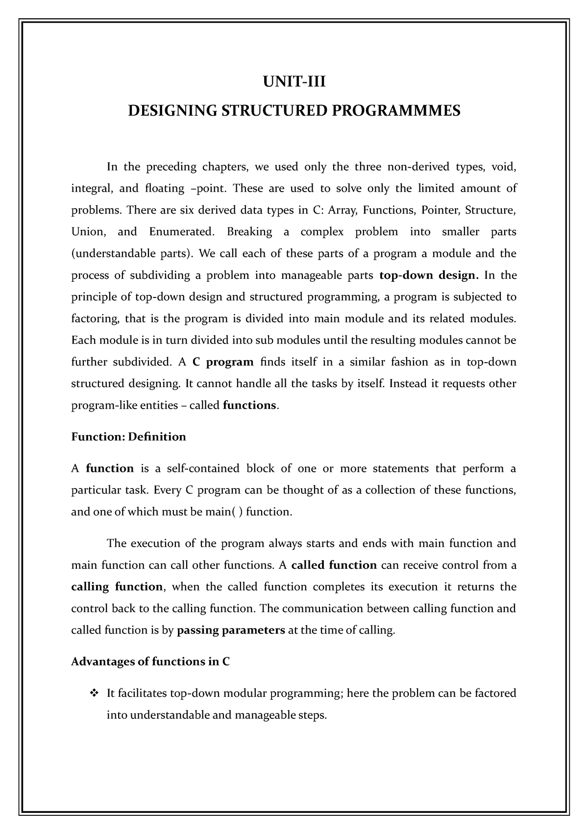 UNIT-3 - Function: Definition- Advantages Of Functions In C, C ...