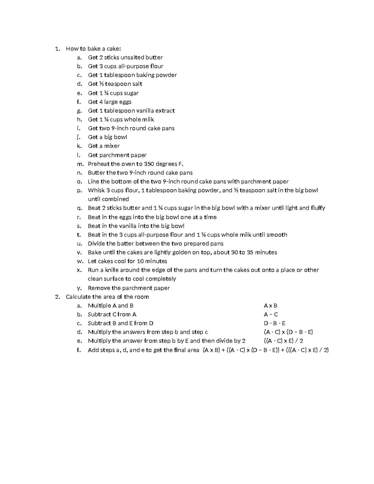 1 2 Exercise Conceptual Programming Assignment How To Bake A Cake