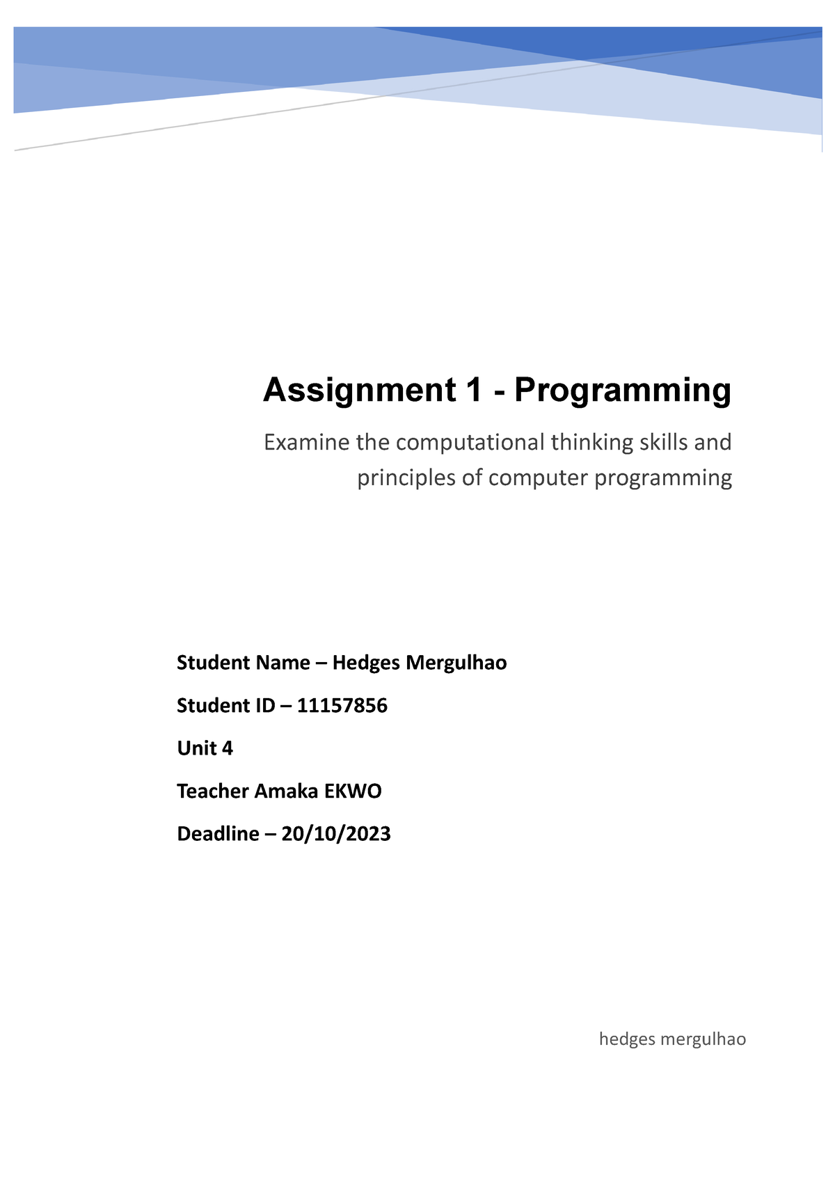 programming assignment esoft