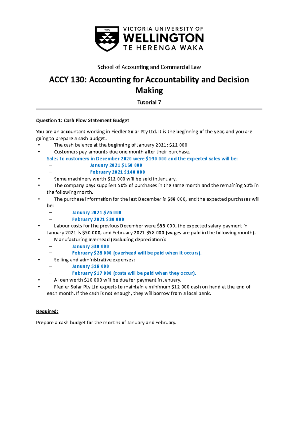 ACCY130 Tutorial 7 Questions - School of Accounting and Commercial Law ...