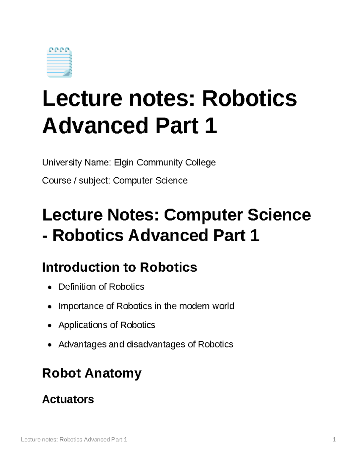 Lecture Notes Robotics Advanced Part 1 F Lecture Notes Robotics Lecture Notes Robotics Advanced Part 1 F Lecture Notes Robotics