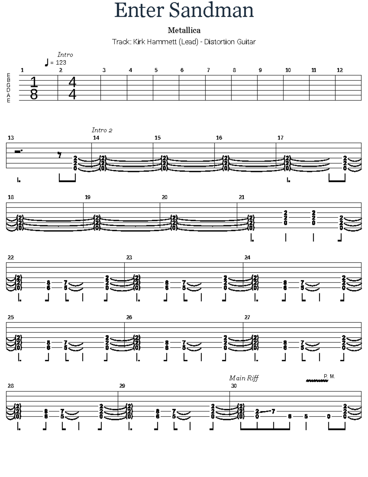 Enter Sandman Tab By Metallica Songsterr Tabs With Rhythm - E B G D A E ...