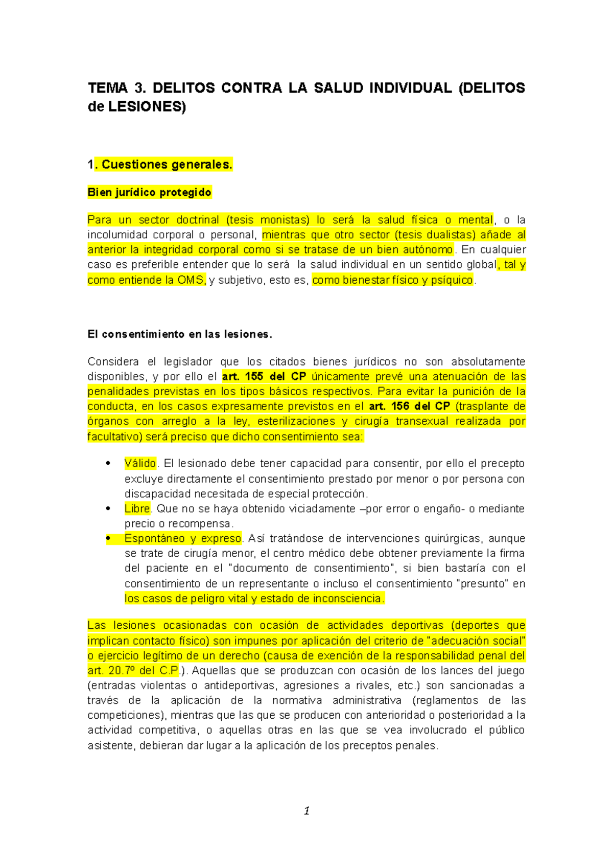 TEMA 3.- Delitos Contra LA Salud Individual ( Lesiones) - TEMA 3 ...