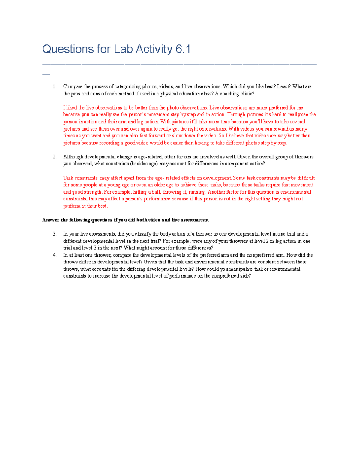 6.1 Questions Lab Activity - Questions for Lab Activity 6. - Studocu