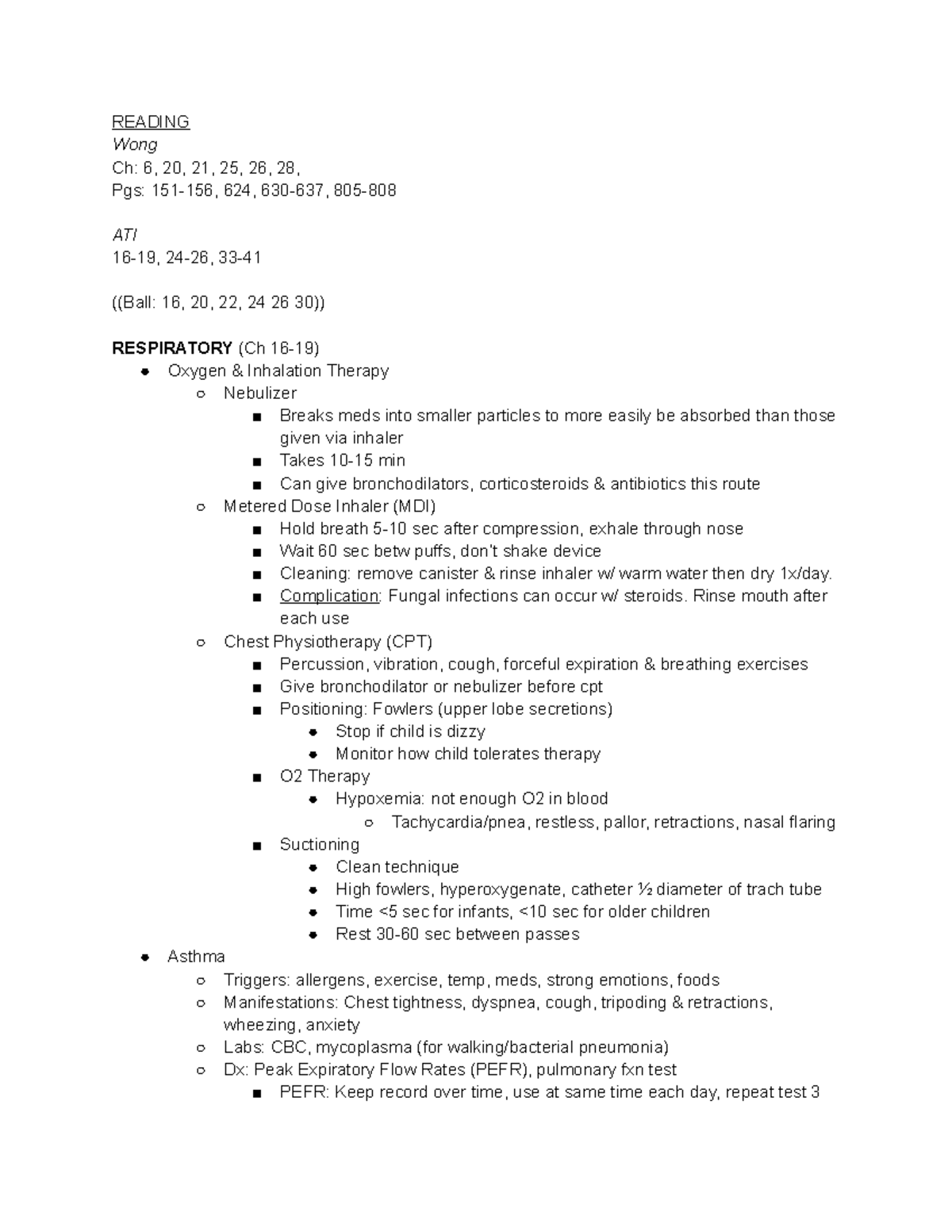 Peds Exam 4 Respiratory And Immune Infectious Diseases - READING Wong ...