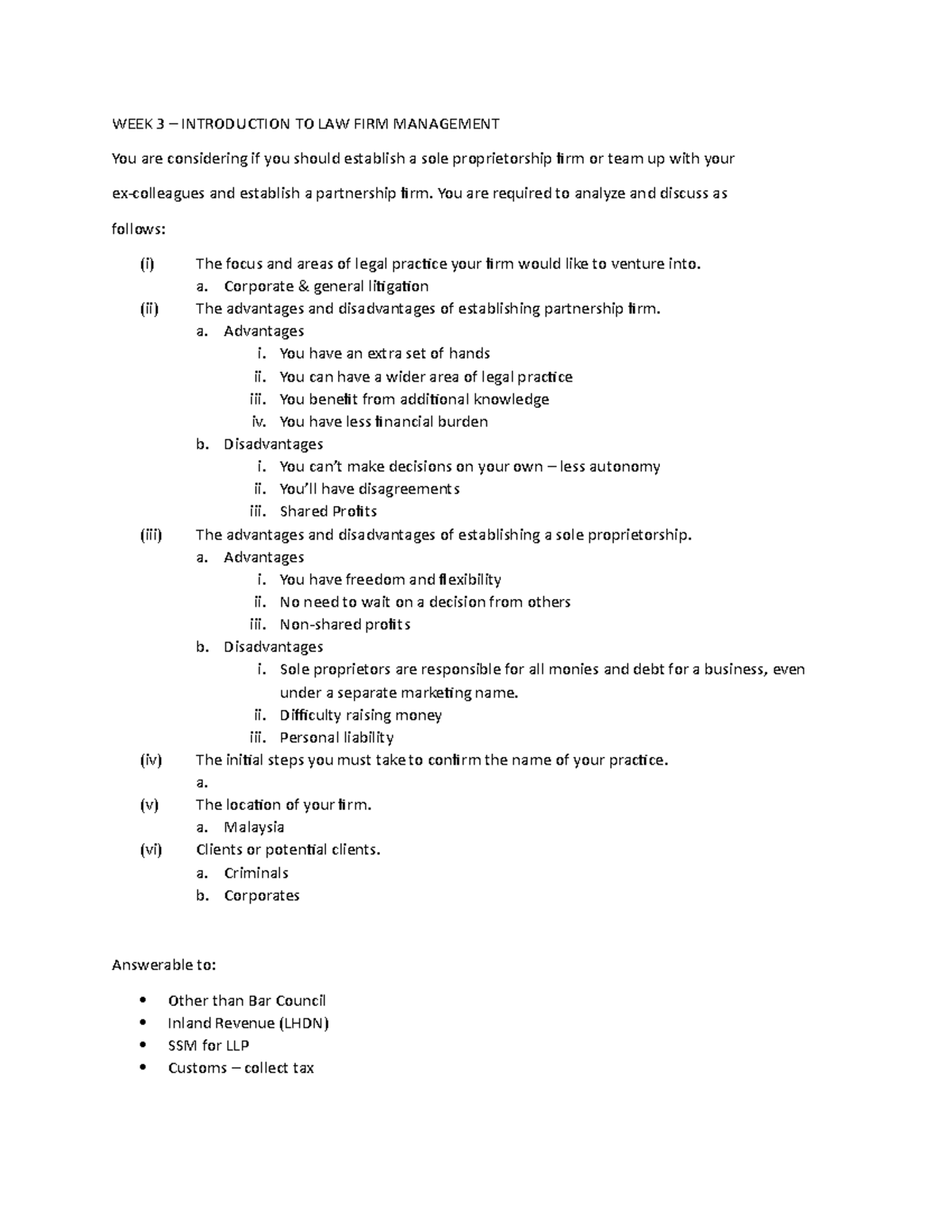 WEEK 3 LAW FIRM Management WEEK 3 INTRODUCTION TO LAW FIRM