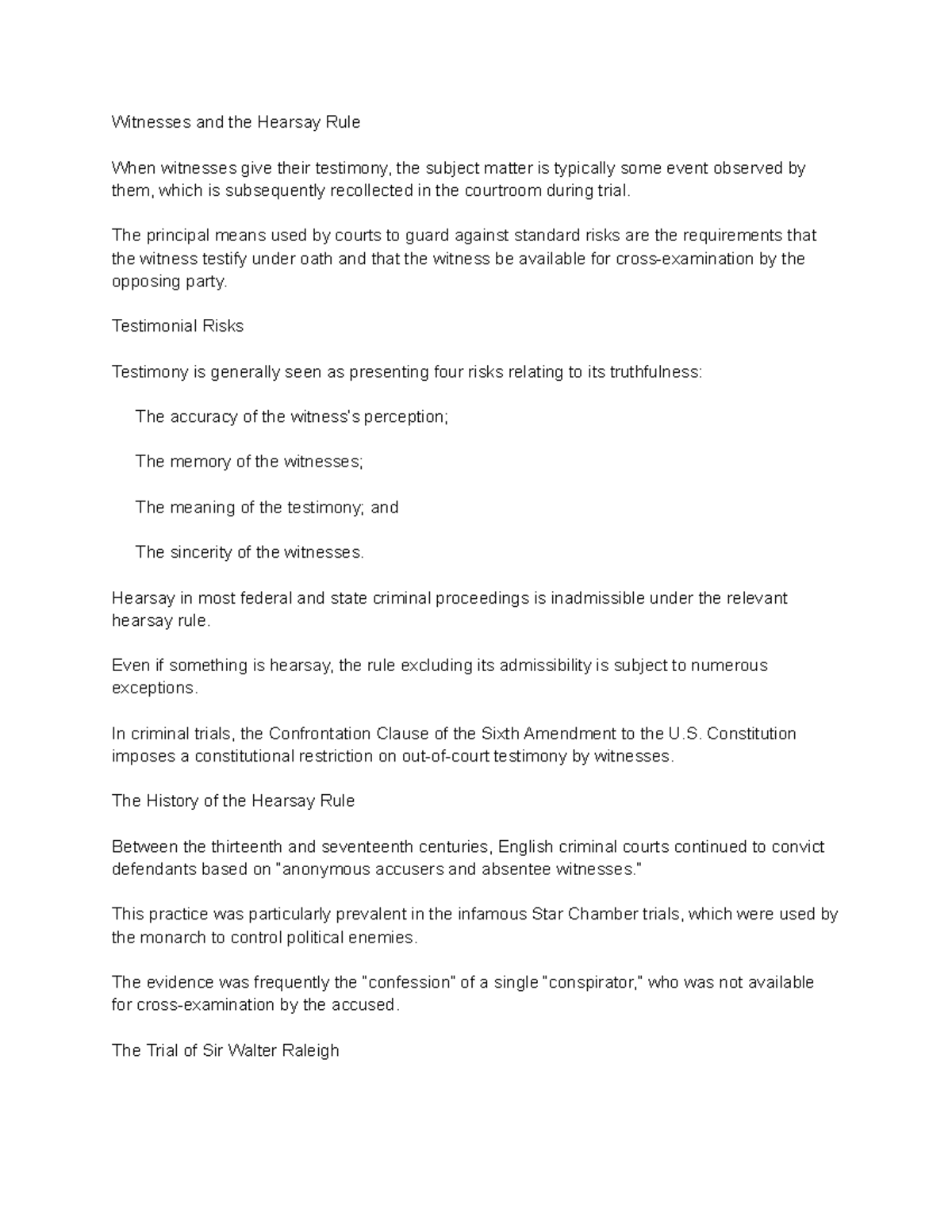 Ch 7 - Brammell - Witnesses and the Hearsay Rule When witnesses give ...
