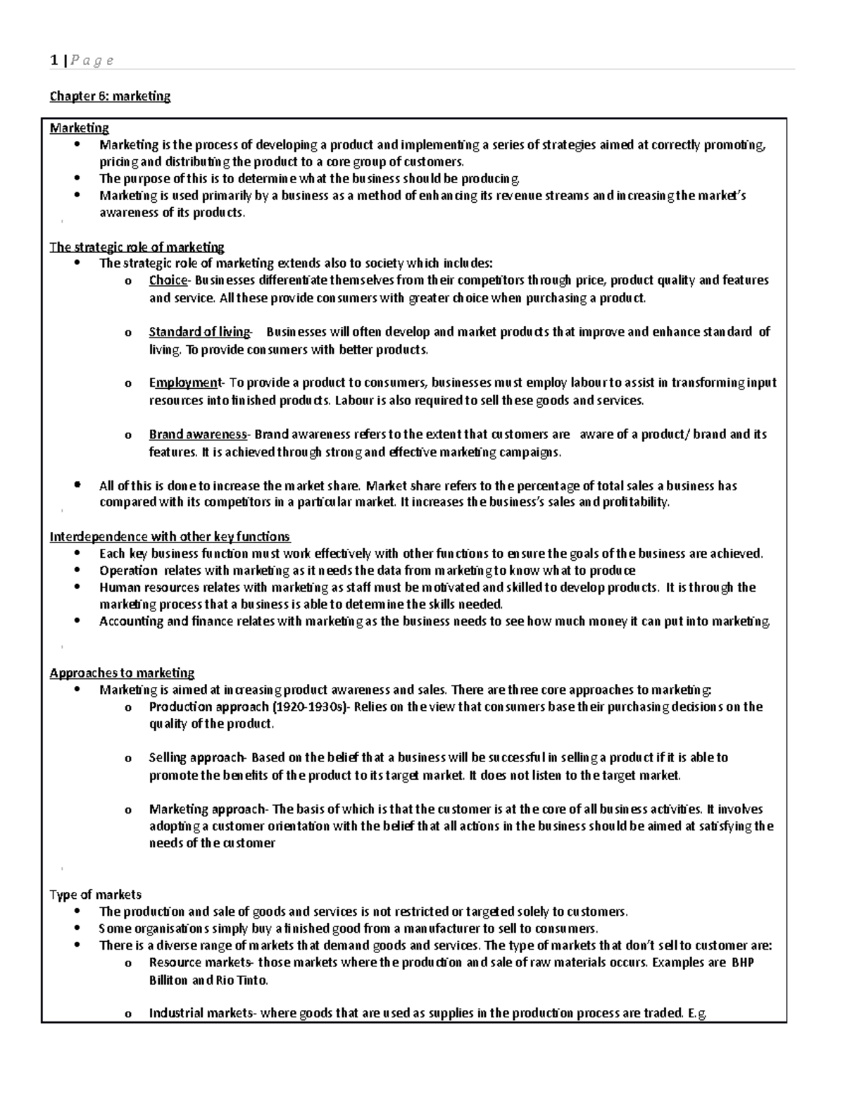 Marketing - lecture notes - Chapter 6: marketing Marketing Marketing is ...