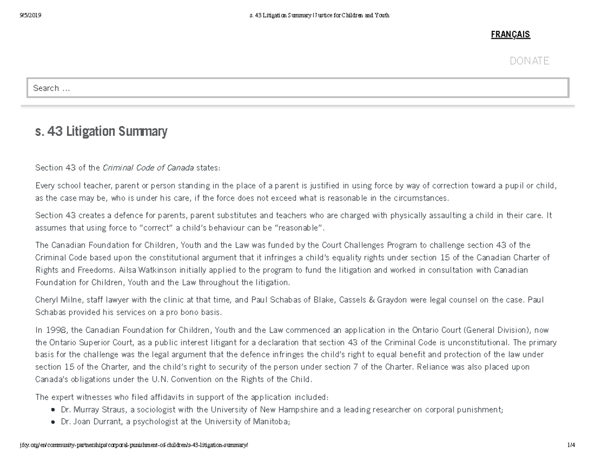 Jfcylitigationsummary - s. 43 Litigation Summary Section 43 of the ...