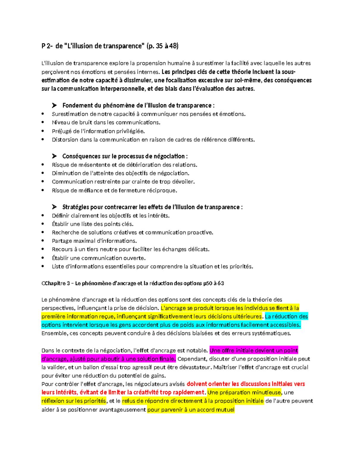 Resumé Des Chapitres - P 2- De "L'illusion De Transparence" (p. 35 à 48 ...