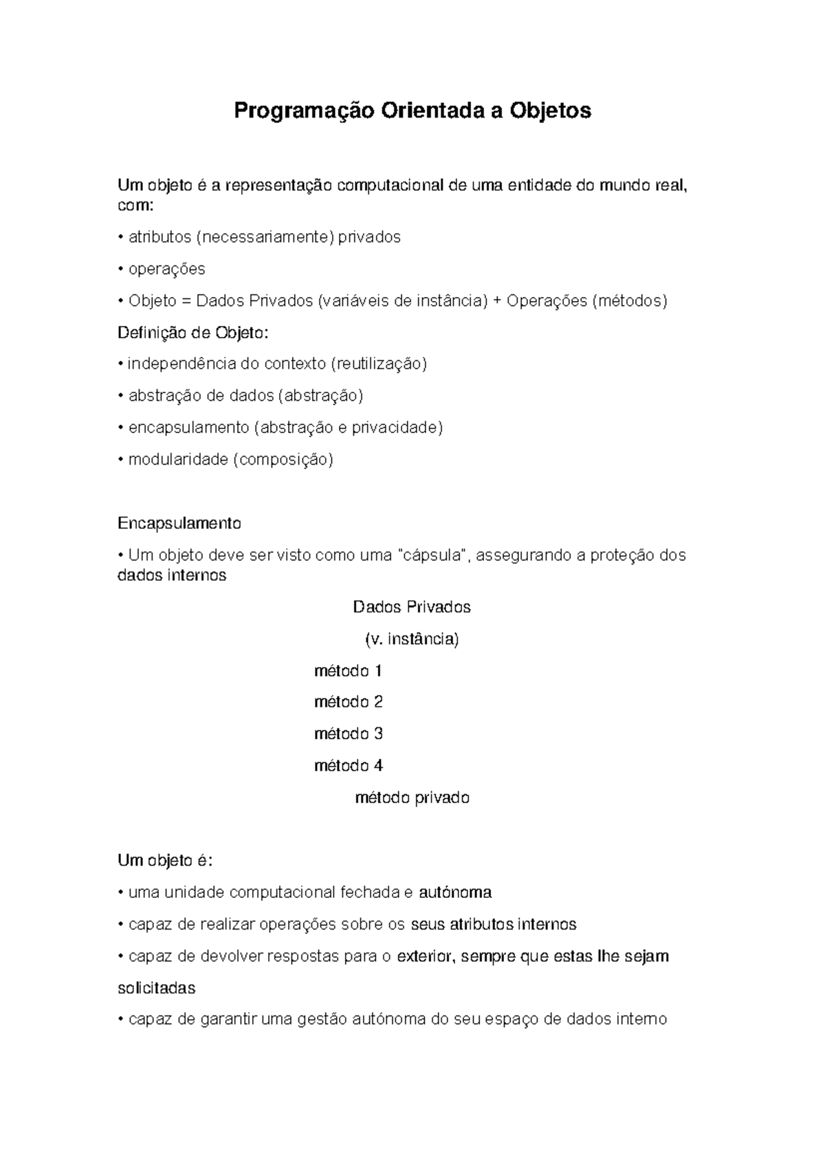 Resumos POO - Programação Orientada a Objetos Um objeto é a ...