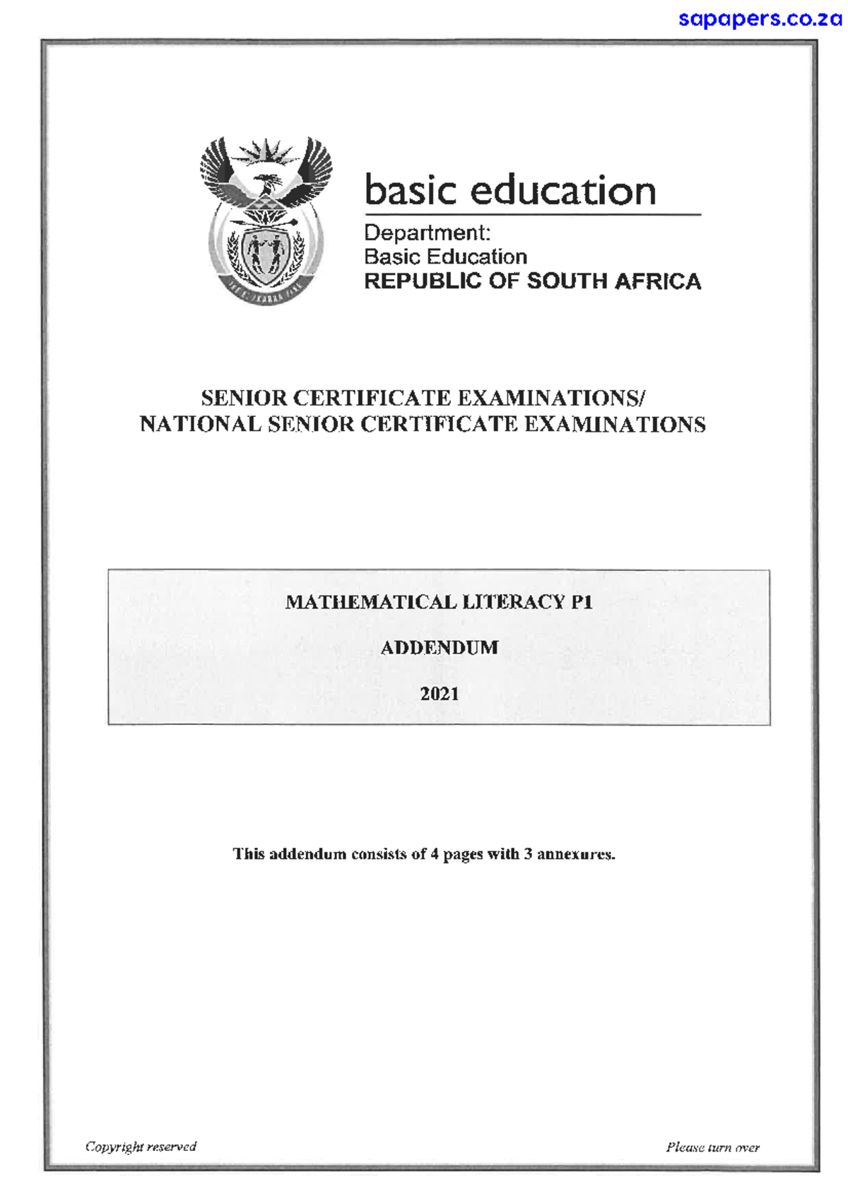 Mathematical Literacy P1 May-June 2021 Addendum Eng - sapapers.co - Studocu