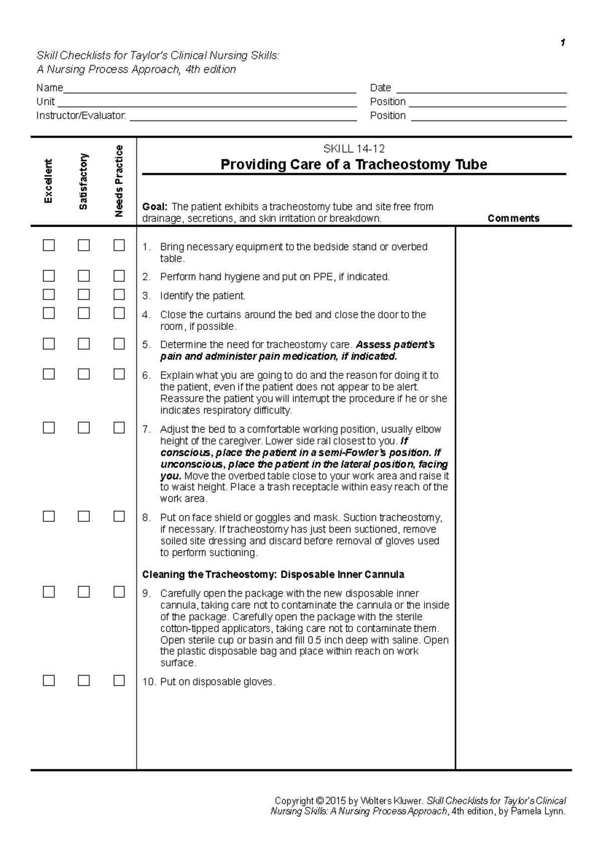 Skill 14.12.doc Trach Care 1 Skill Checklists for Taylor's Clinical
