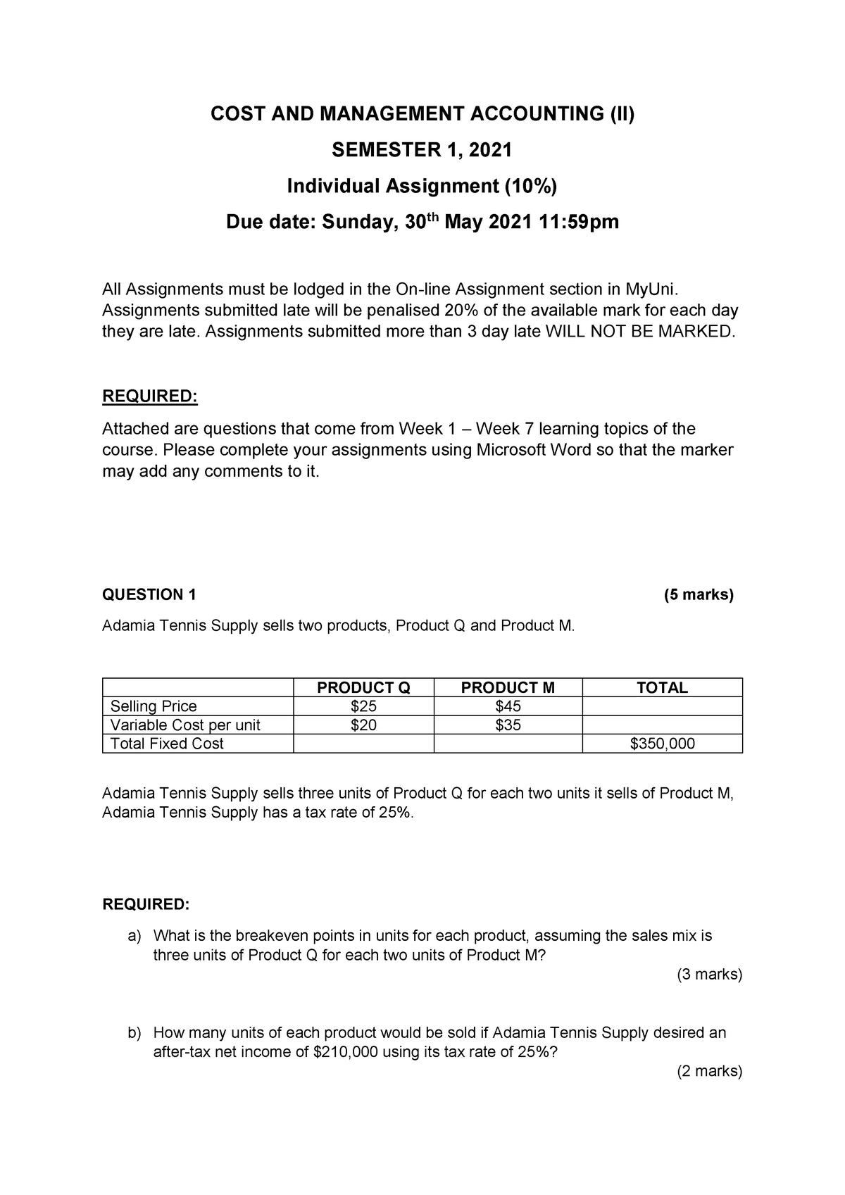 cost and management accounting 2 assignment