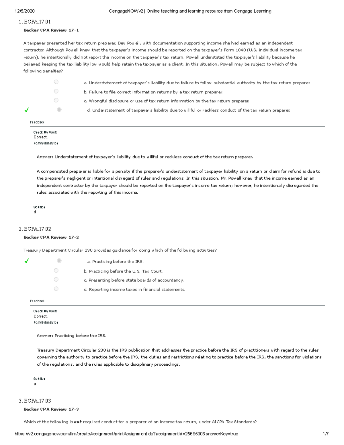 CH 17 HW answers - Homework solutions-chapter 17 - 1. BCPA. 2. BCPA. 3 ...