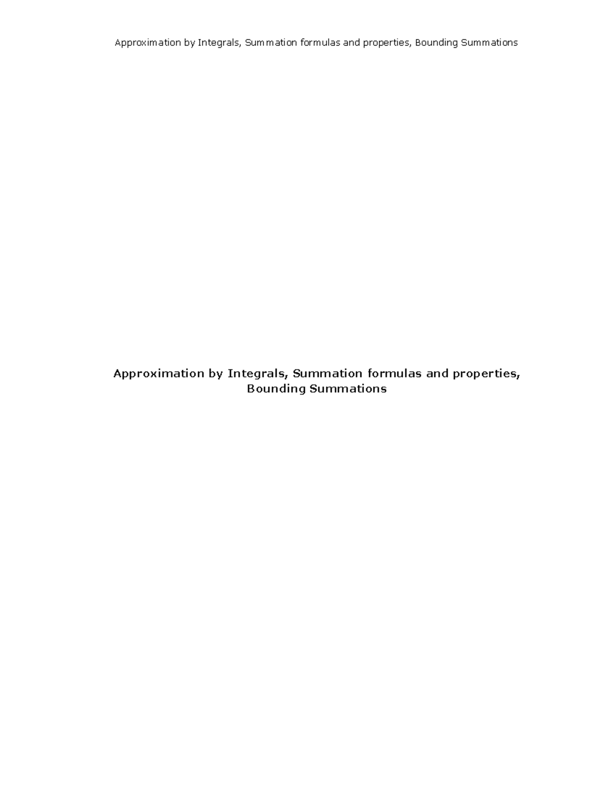 CSCN 32201 - Lecture notes 1 - Approximation by Integrals, Summation ...