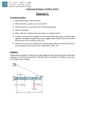 Tutorial 4 - engineering mechanics - Engineering Mechanics I / AERO ...