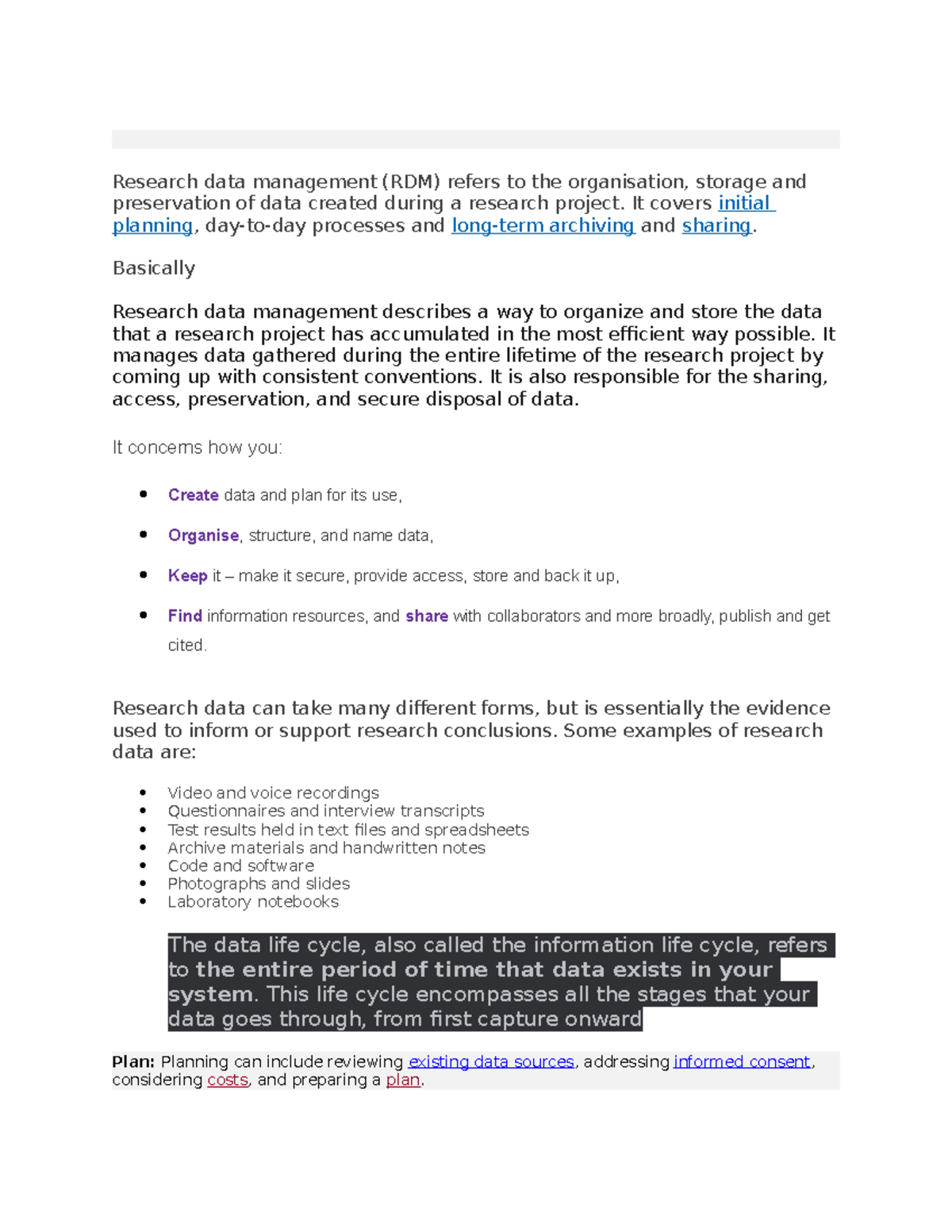 Document - Lecture Notes. - Research data management (RDM) refers to ...