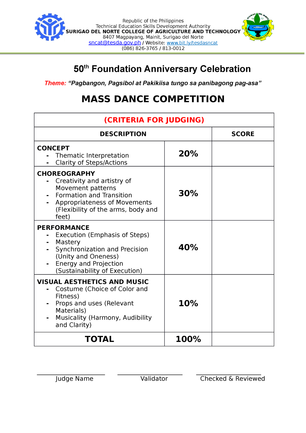 Sample Criteria For Judging Dance Contest Design Talk