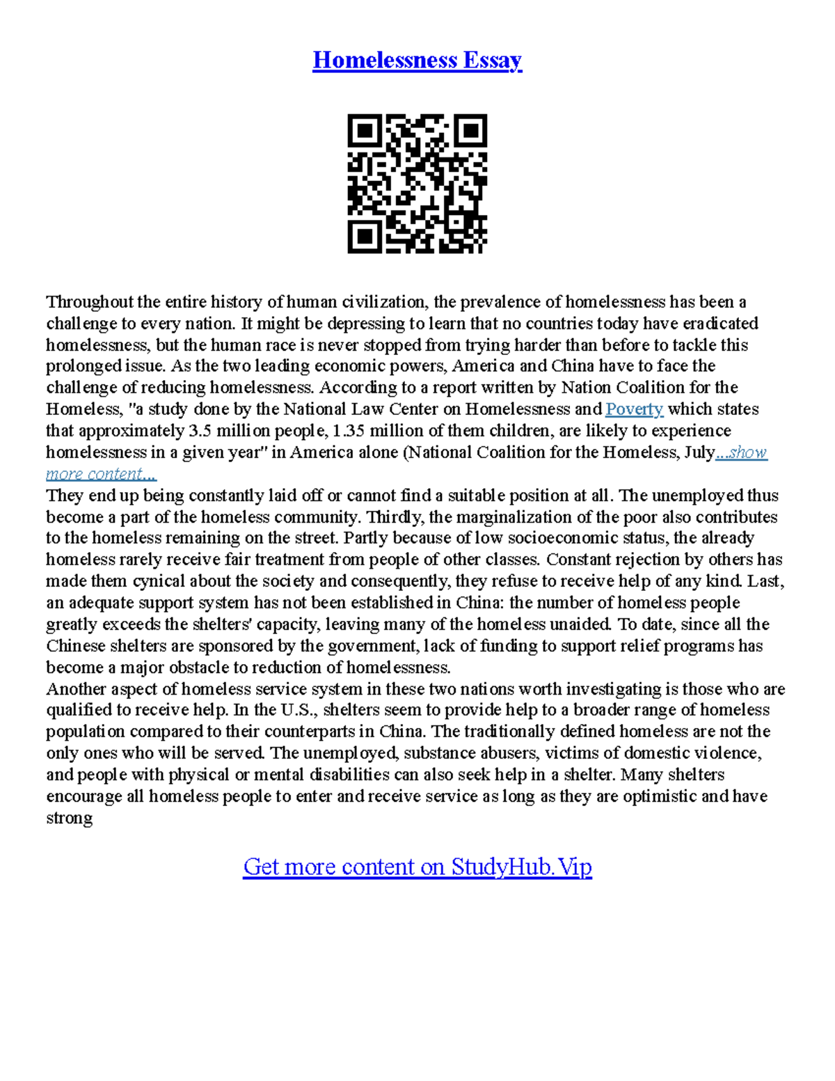 Essay About Homelessness - Homelessness Essay Throughout the entire ...
