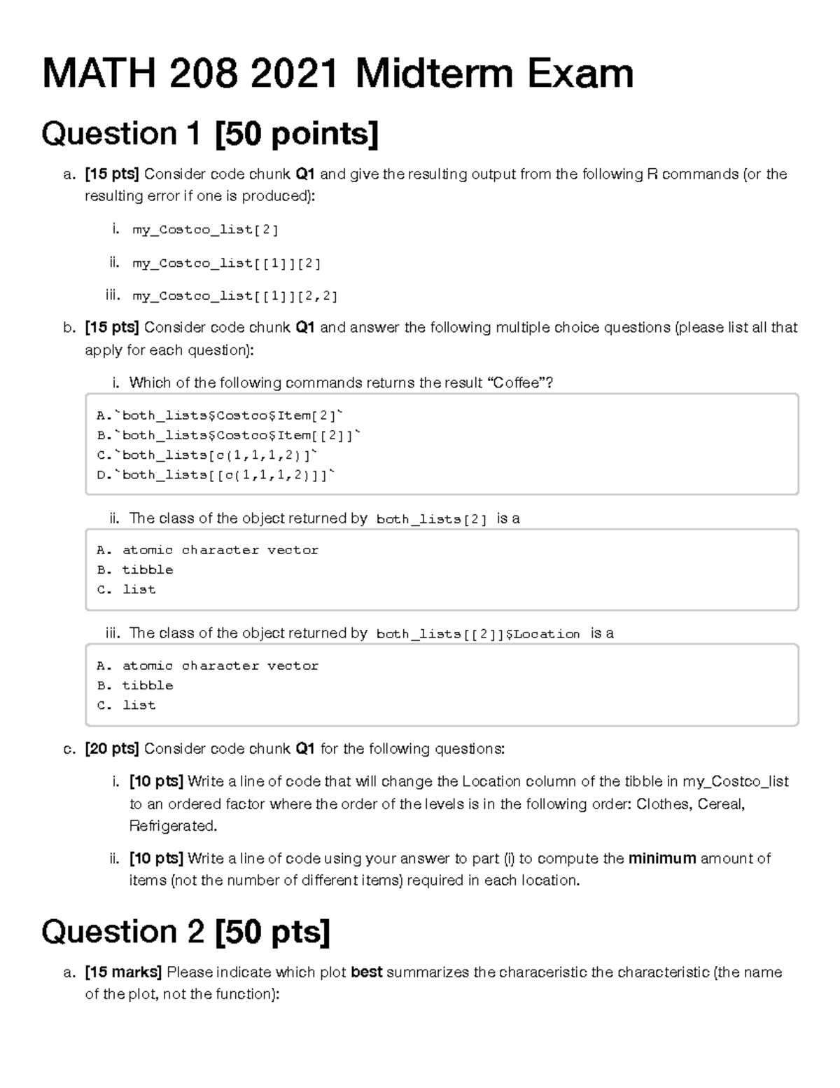 MATH 208 2021 Midterm Exam - Copy - MATH 208 2021 Midterm Exam Question ...