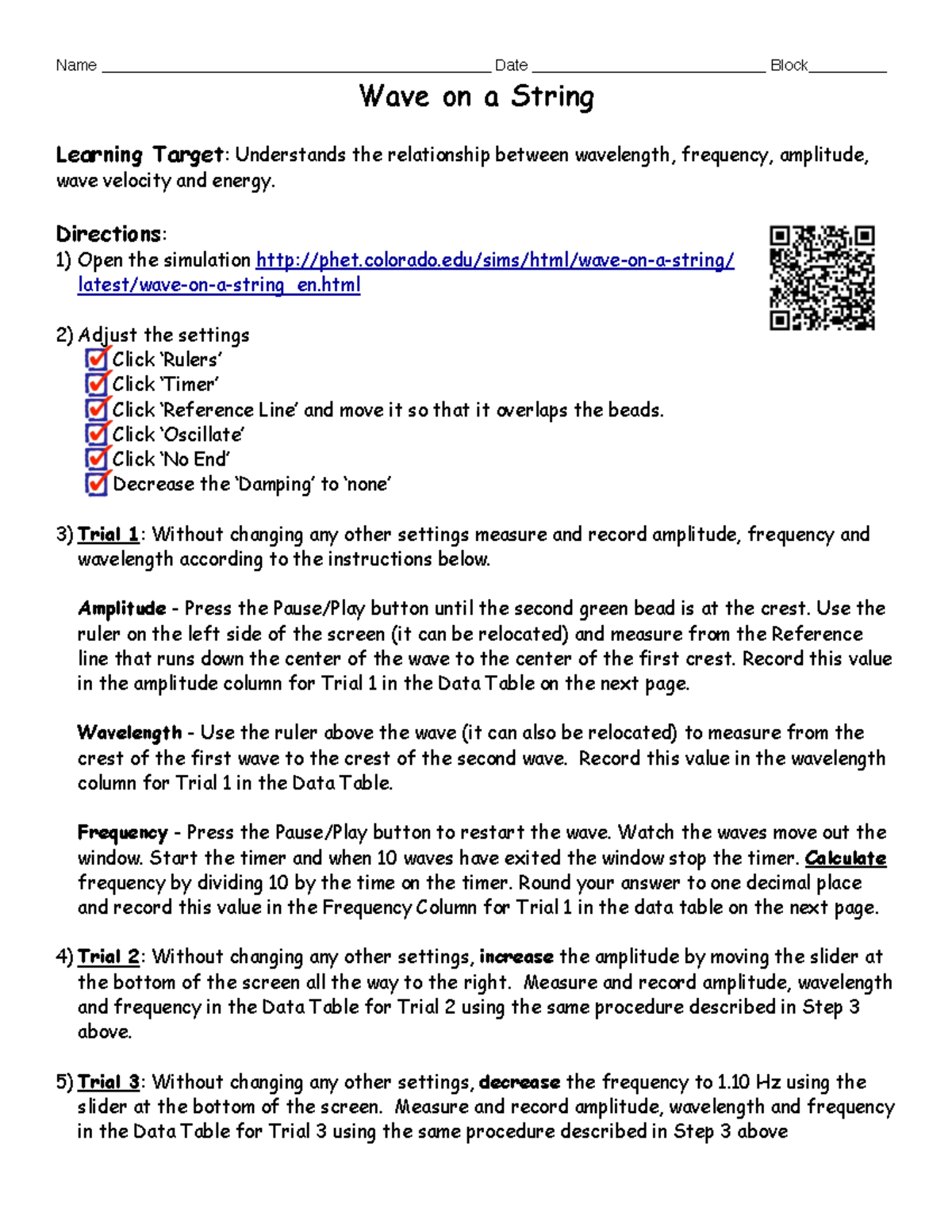 Ayaana Jackson waves on a string PHET Wave on a String Learning