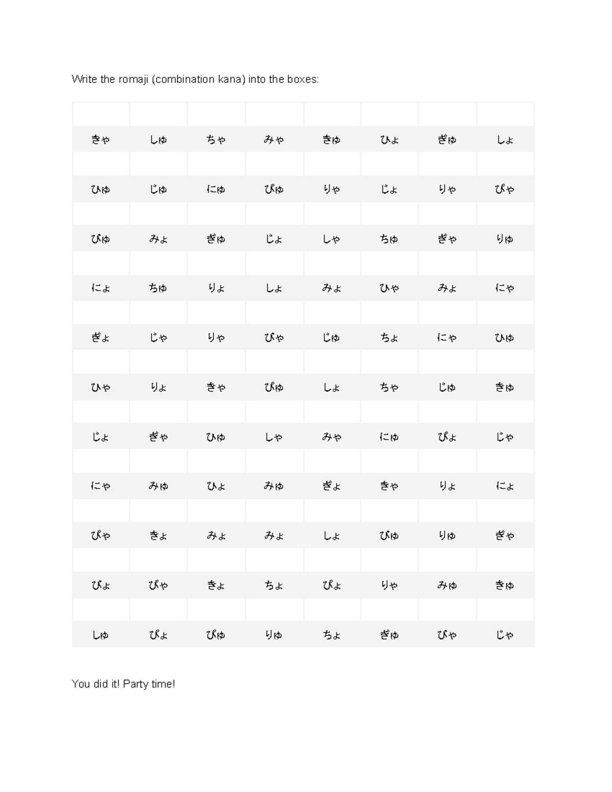 Combination Hiragana - social psychology - Write the romaji ...