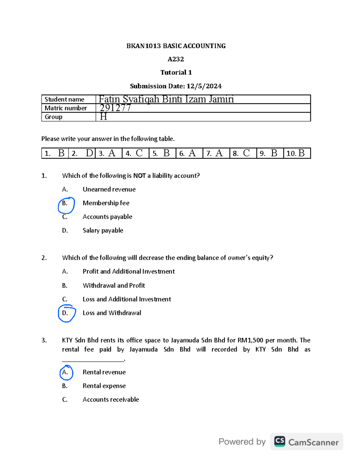 TUTORIAL BASIC ACCOUNTING 2 - BKAN1013 BASIC ACCOUNTING A Tutorial 1 ...