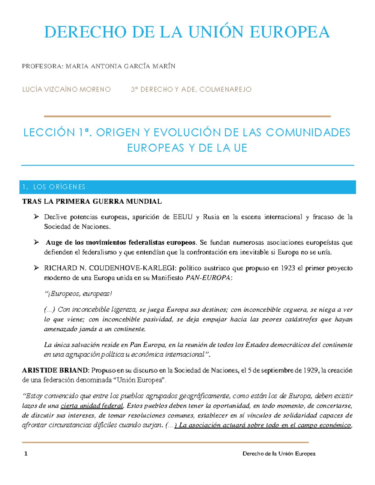 Apuntes DUE - Recopilación diapos - 1 Derecho de la Unión Europea ...