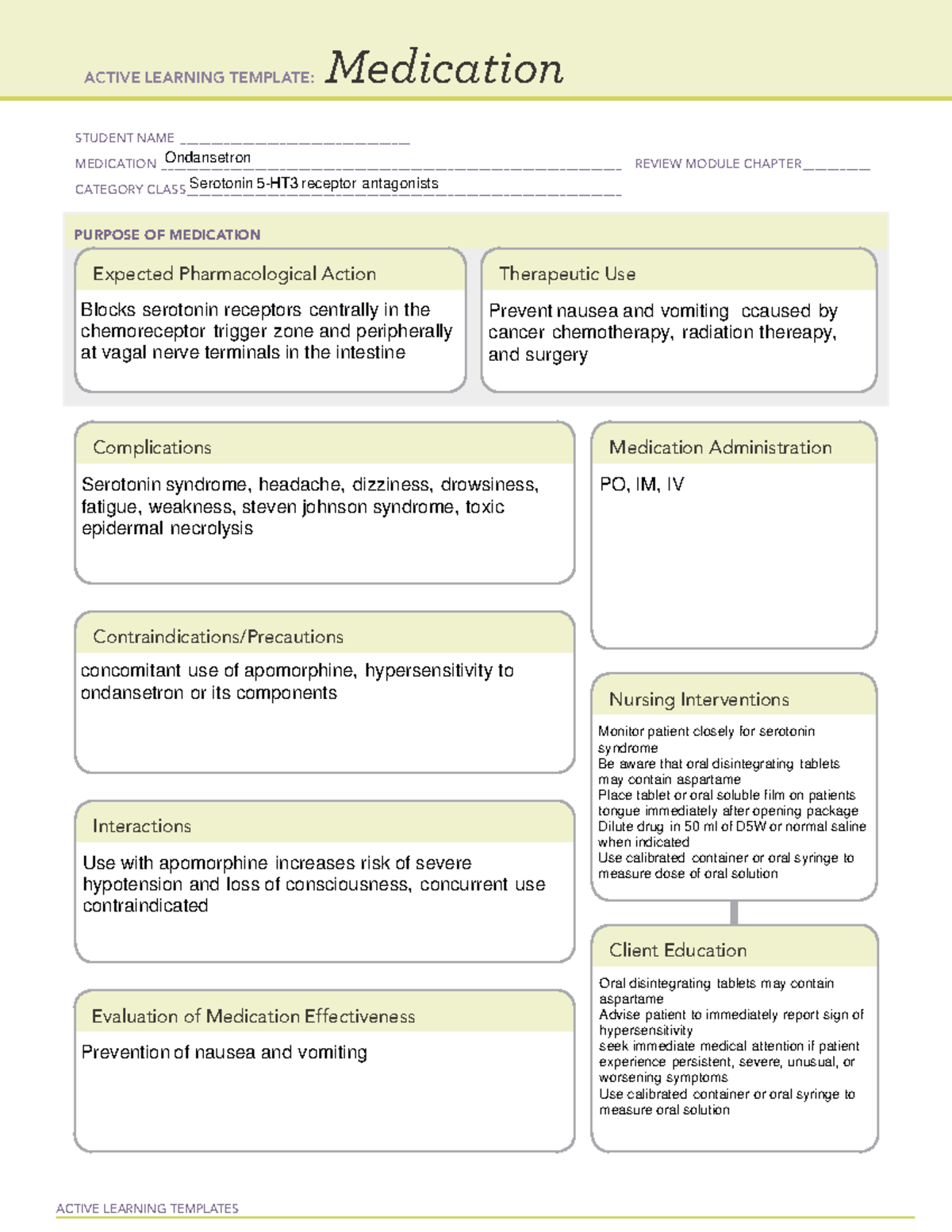 1Medication template Ondamsetron - ACTIVE LEARNING TEMPLATES Medication ...