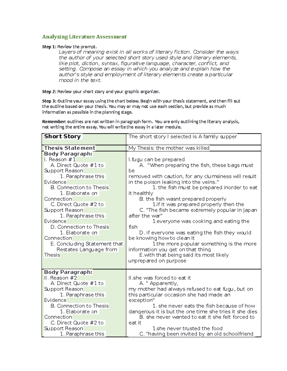 Analyzing Literature Assess Rubric 2 - Analyzing Literature Assessment ...