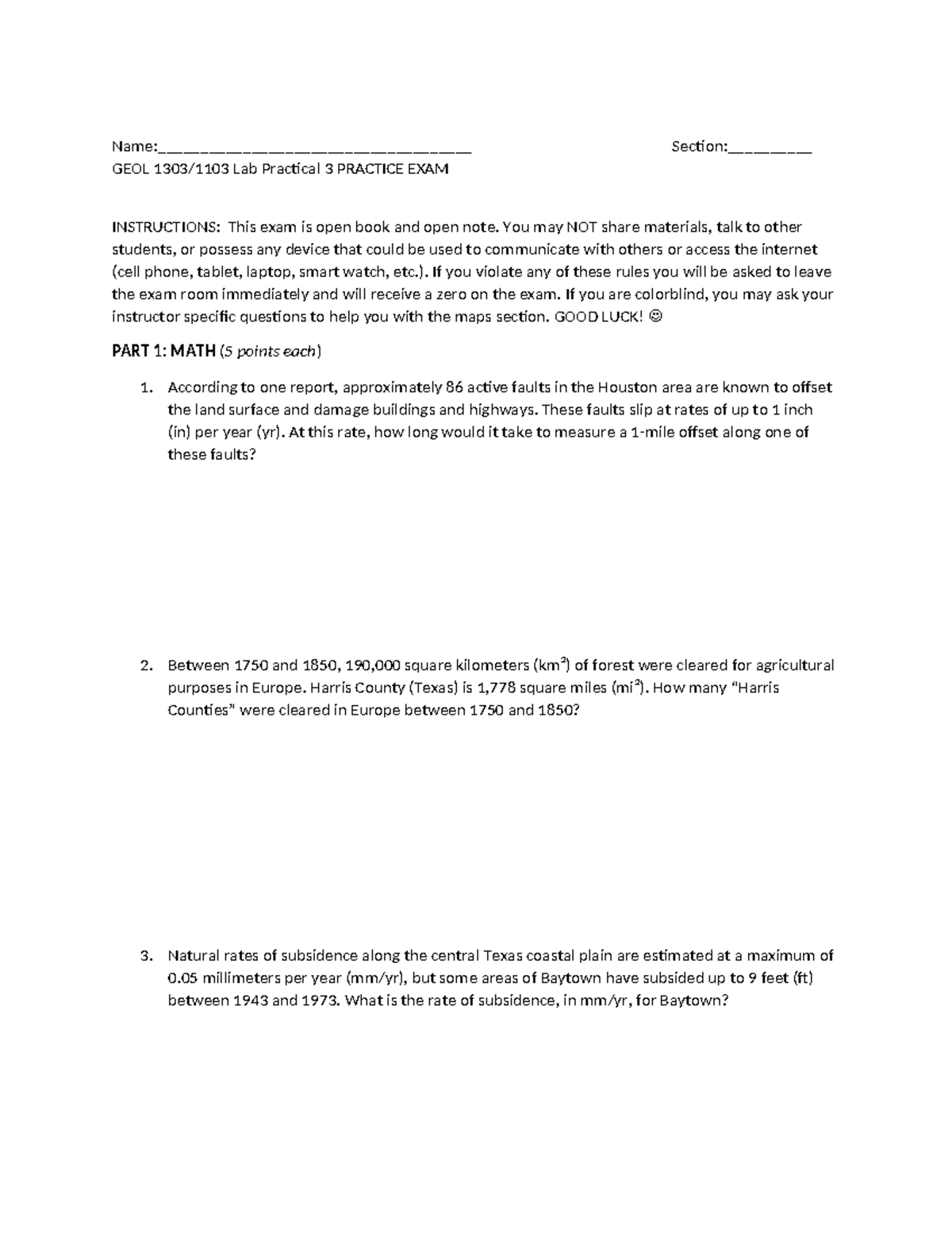 Lab Practical 3 Practice Exam - Name ...