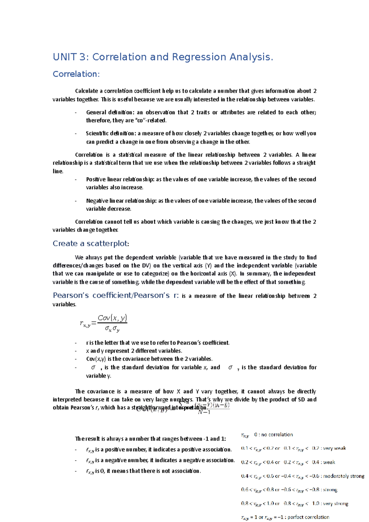 UNIT 3 - UNIT 3: Correlation and Regression Analysis. Correlation ...