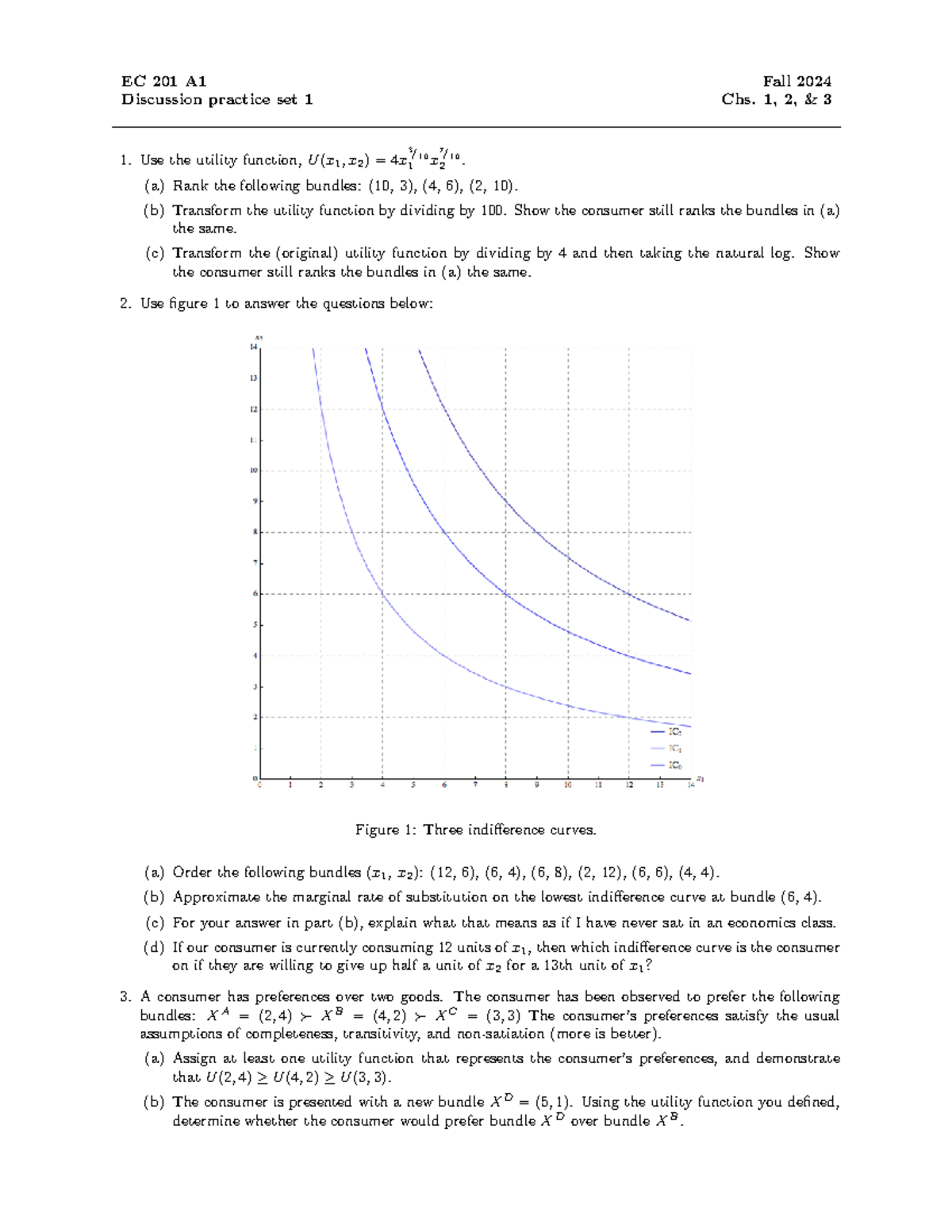 Discussion set 1 EC201 - practice questions - EC 201 A1 Fall 2024 ...