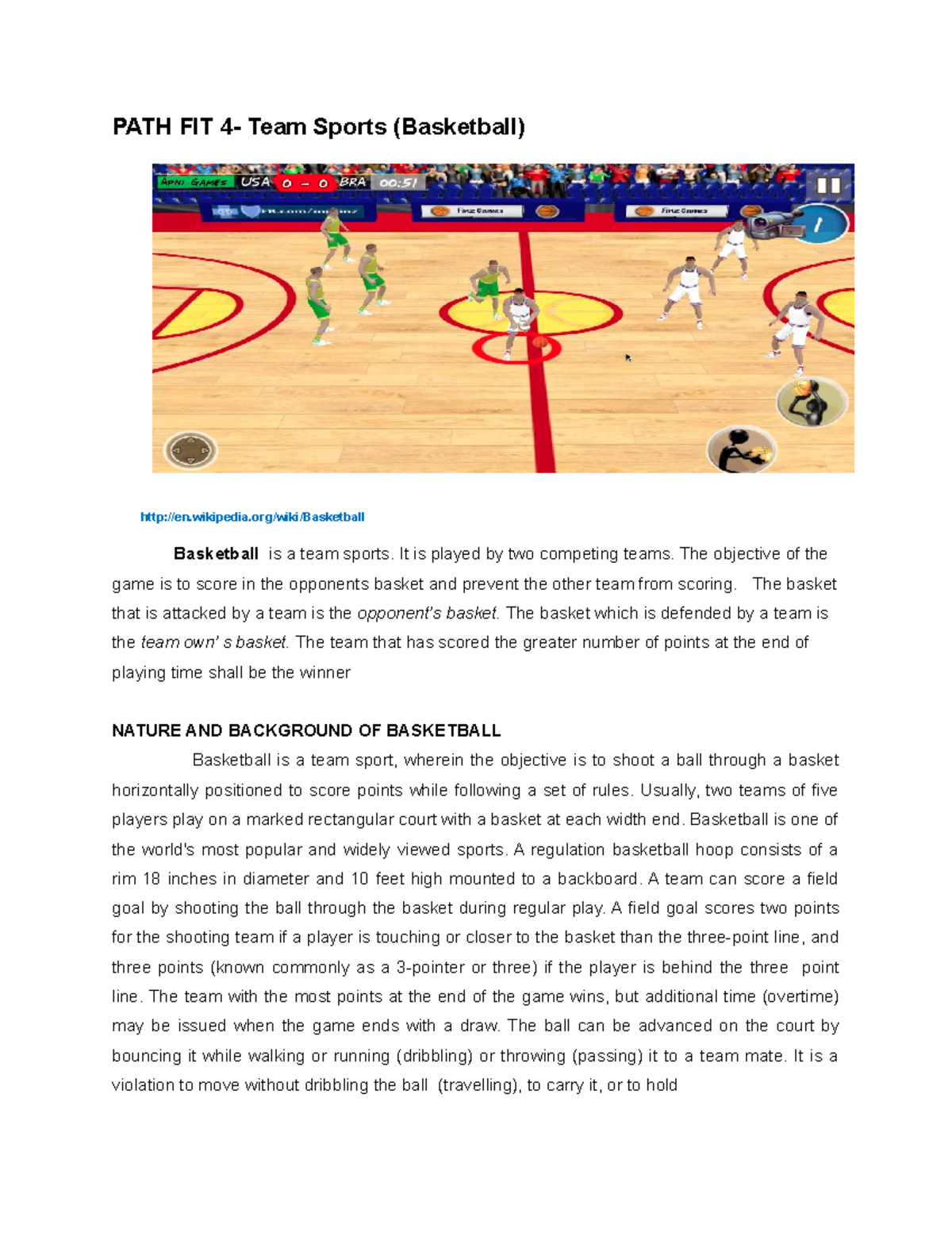 PATH FIT 4Module 1 for Basketball handouts PATH FIT 4 Team Sports (Basketball) Studocu