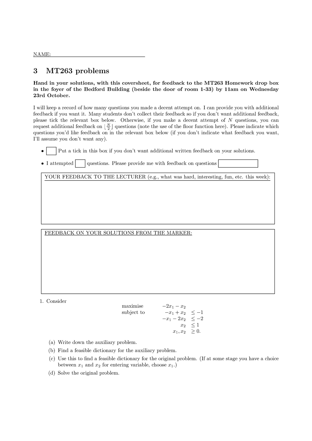 Mt2630 Sheet 3 Name 3 Mt263 Problems Hand In Your Solutions With This Coversheet For 1264