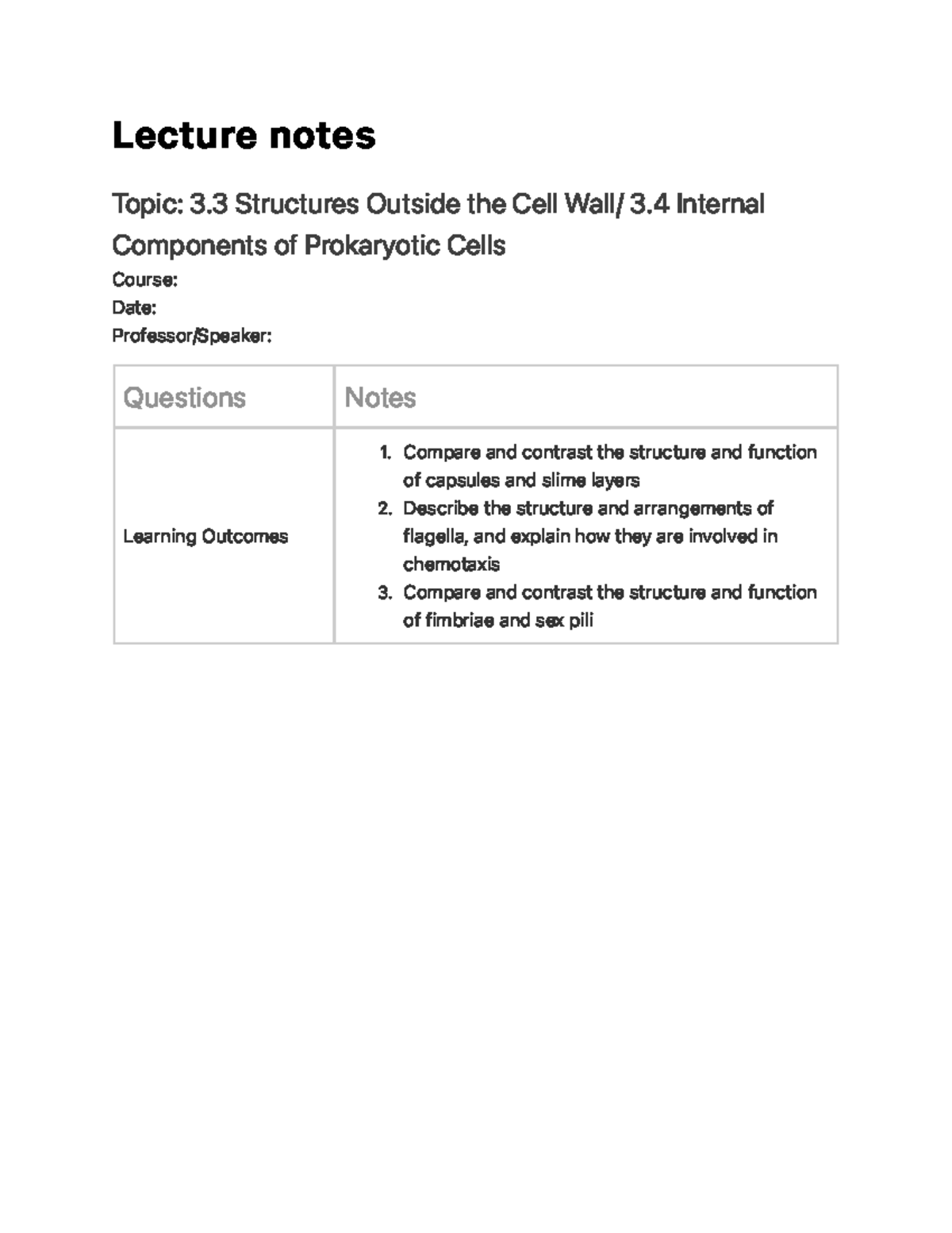 Cell Wall and Prokaryotic Cells Le c t u re n o te s Topic 3