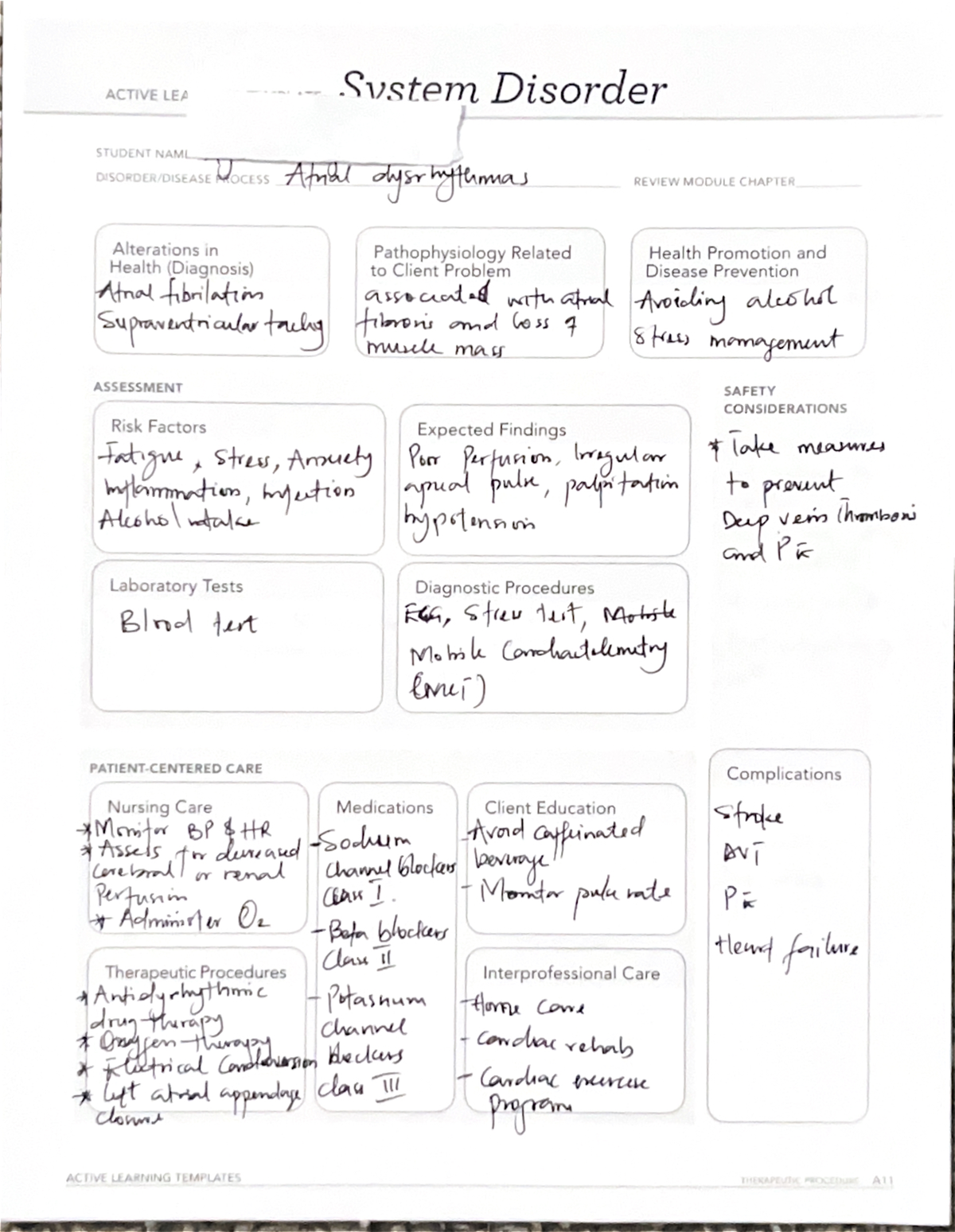 Atrial dysrhythmia - ATI TEMPLATE - 22FA.RNSG.1443.F30C - Studocu