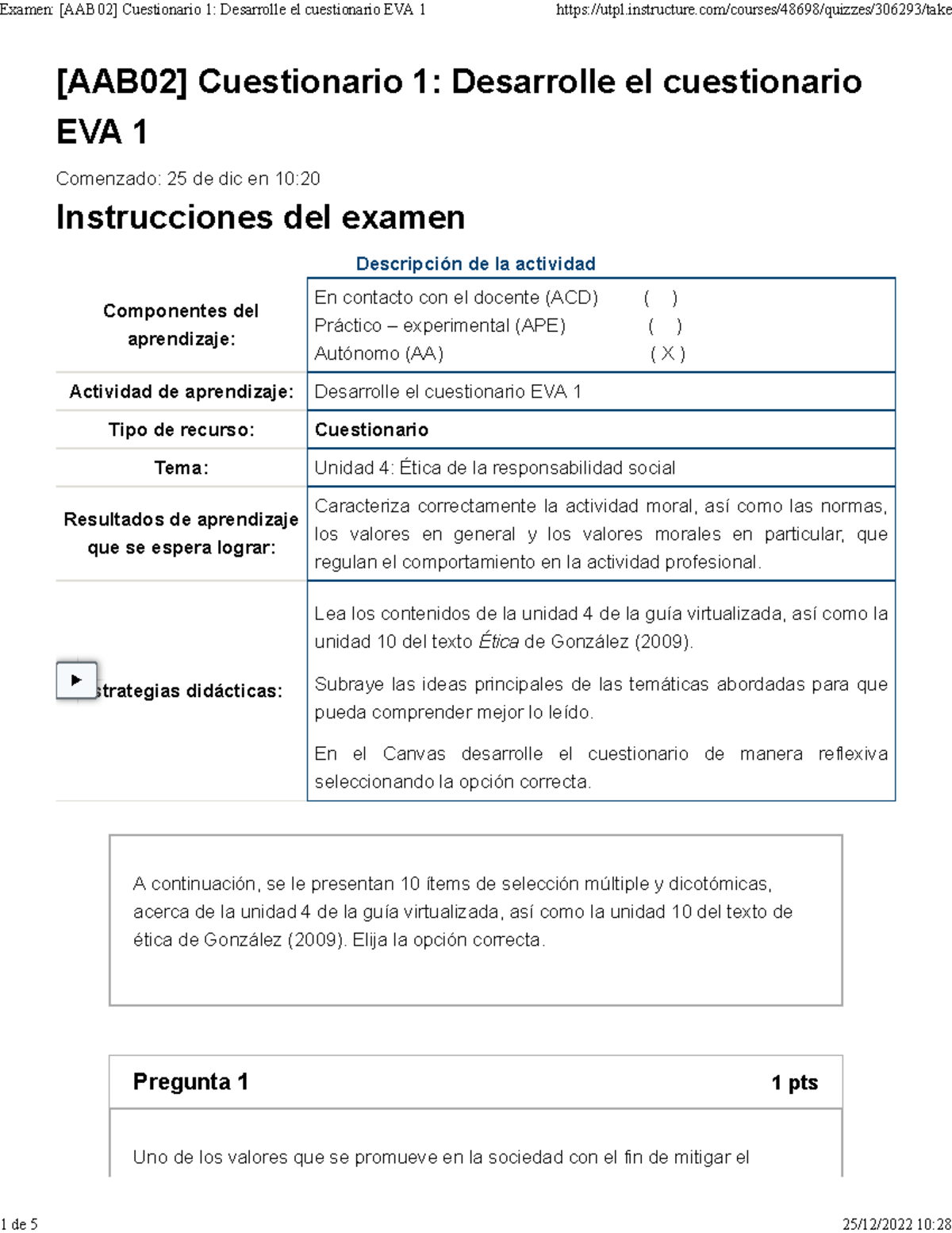 Examen [AAB02] Cuestionario 1 Desarrolle El Cuestionario EVA 1 - [AAB02 ...