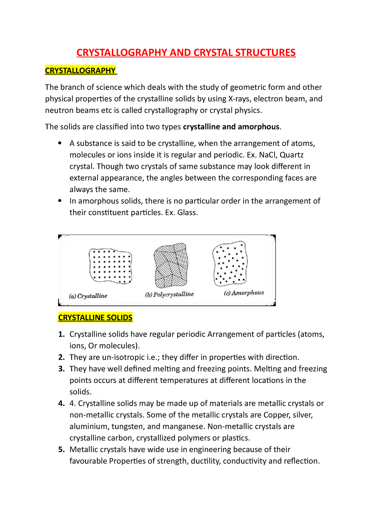 Crystallography And Crystal Structures- Lecture Notes Module 3 ...