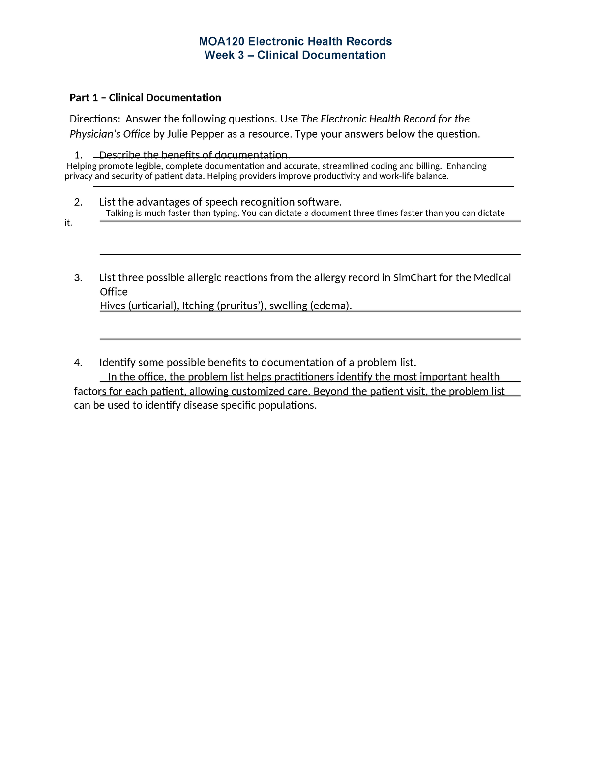 Wk3Assignment - .... - MOA120 Electronic Health Records Week 3 ...