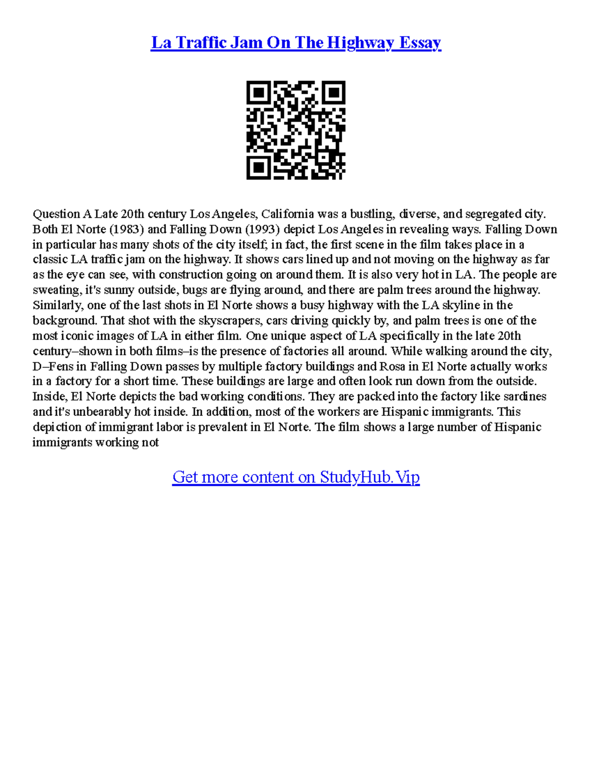 Essay Traffic Jam La Traffic Jam On The Highway Essay Question A Late 20th century Los Angeles