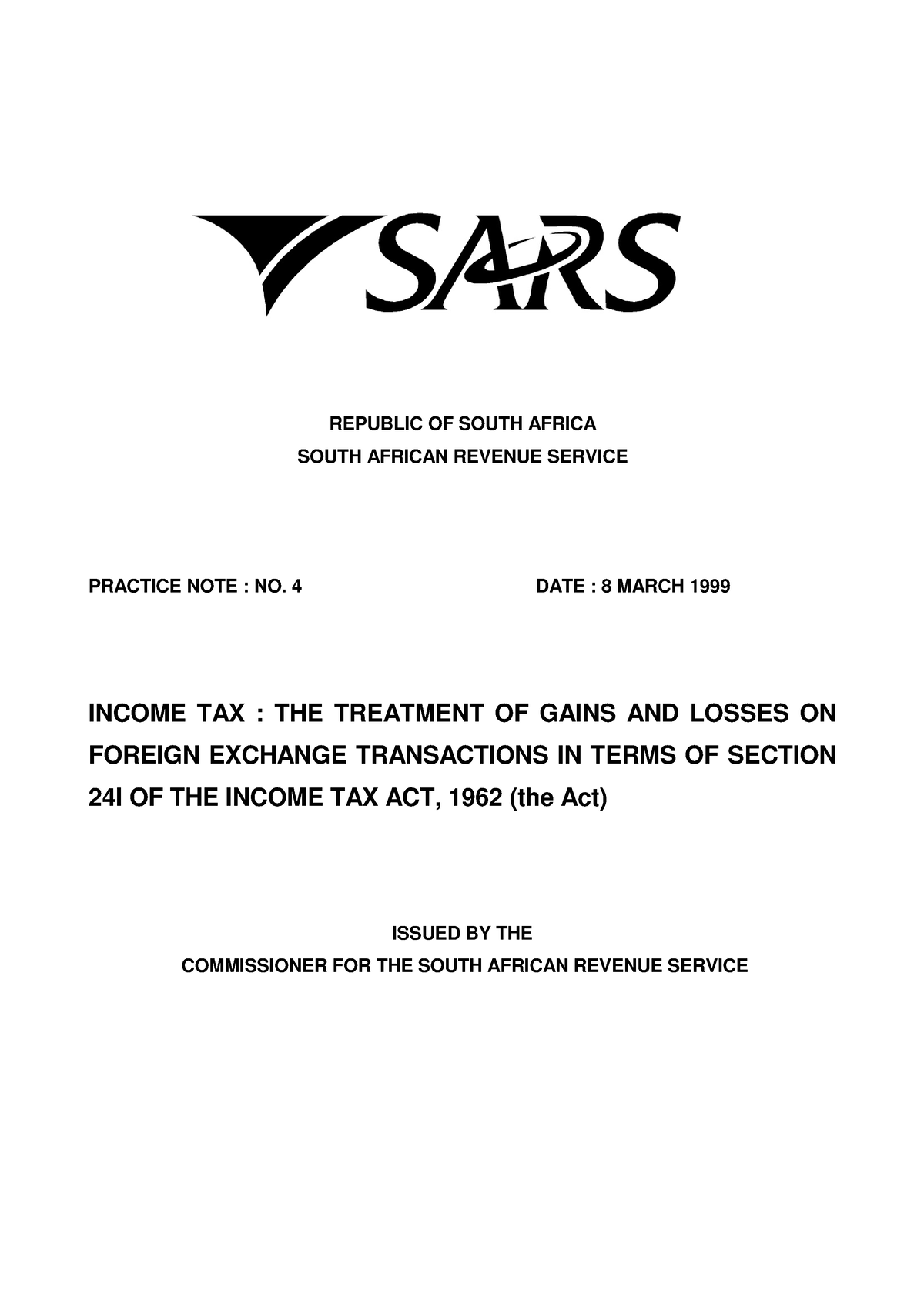 Income Tax Practice Note 4 of 1999 - REPUBLIC OF SOUTH AFRICA SOUTH ...